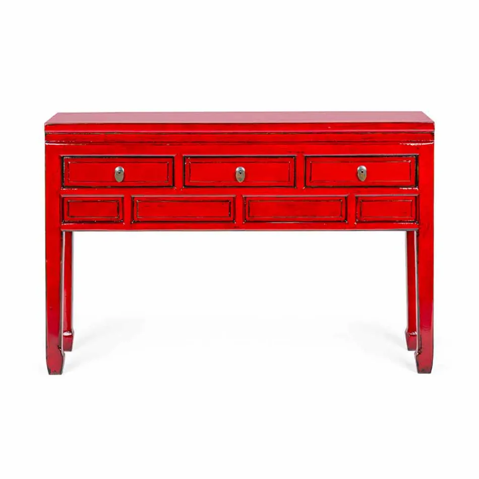 Red Console in Elm Wood with 3 Drawers Design Homemotion - Sonten Viadurini