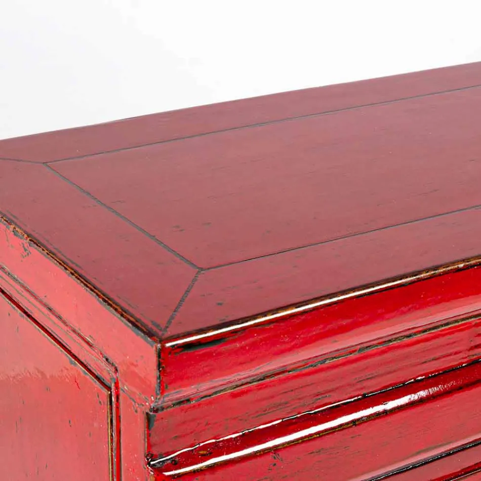 Red Console in Elm Wood with 3 Drawers Design Homemotion - Sonten Viadurini
