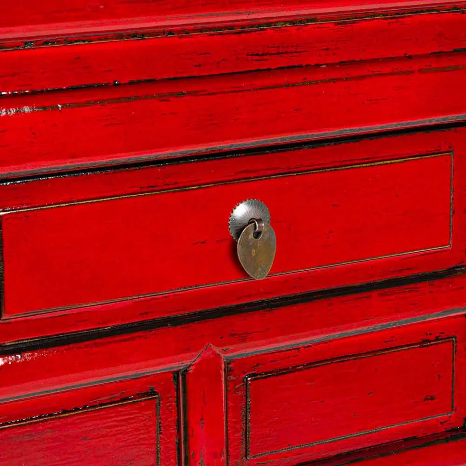 Red Console in Elm Wood with 3 Drawers Design Homemotion - Sonten Viadurini