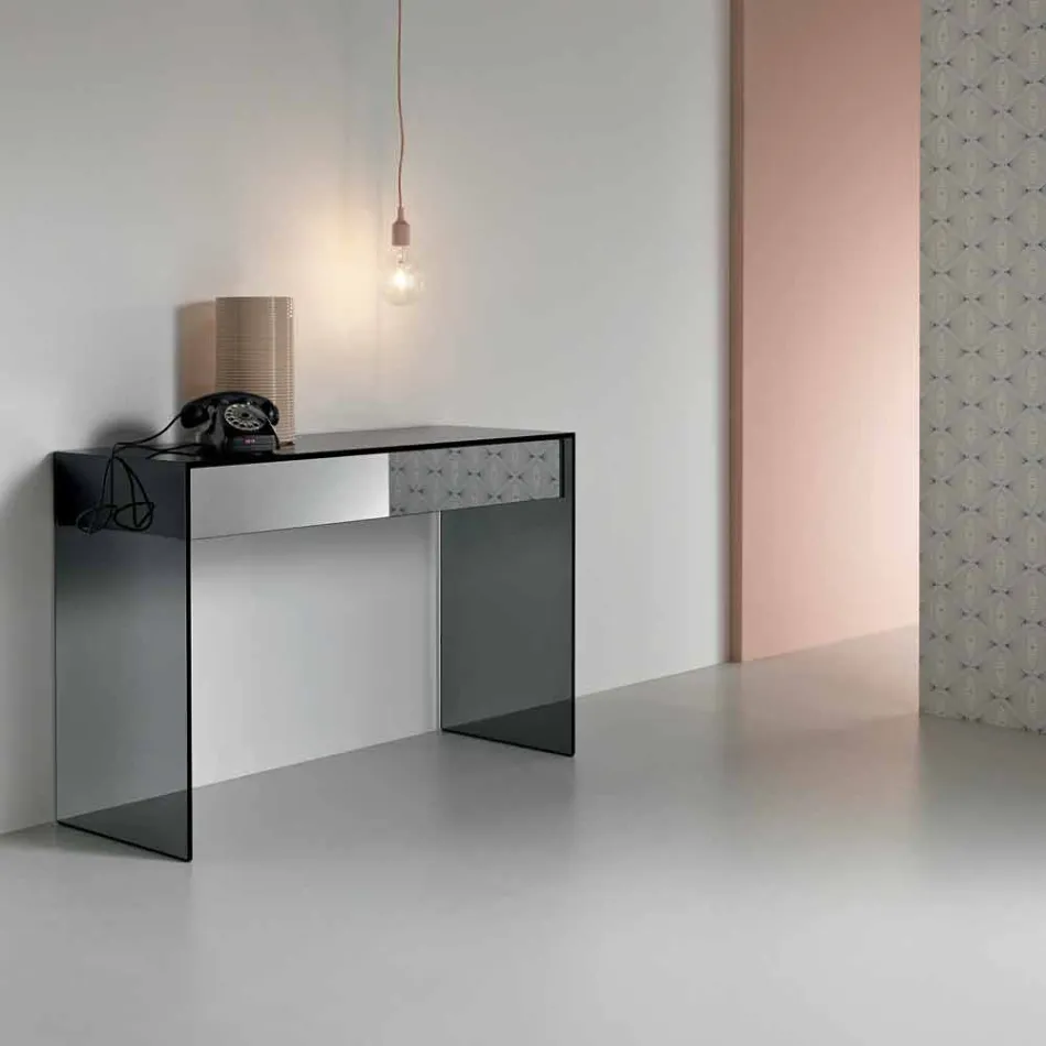 Console Desk in Smoked Glass with Drawer Made in Italy - Mantra Viadurini