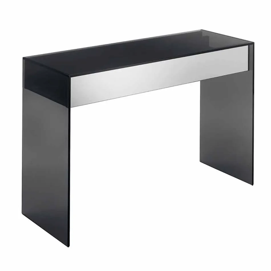 Console Desk in Smoked Glass with Drawer Made in Italy - Mantra Viadurini