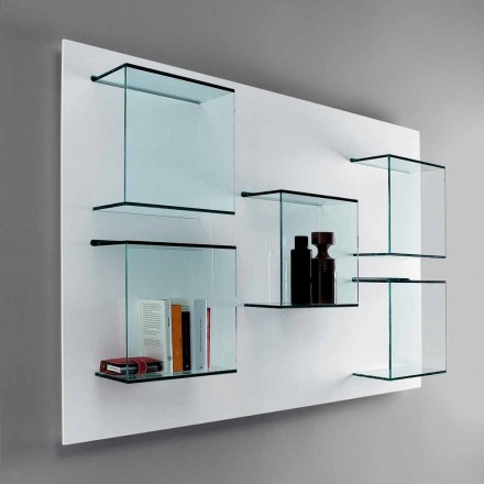 Container Wall Panel in White Wood and Glass Shelves - Basil Viadurini