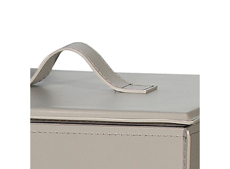 Wood Container in Taupe Leather with Lid Made in Italy - Dinner Viadurini