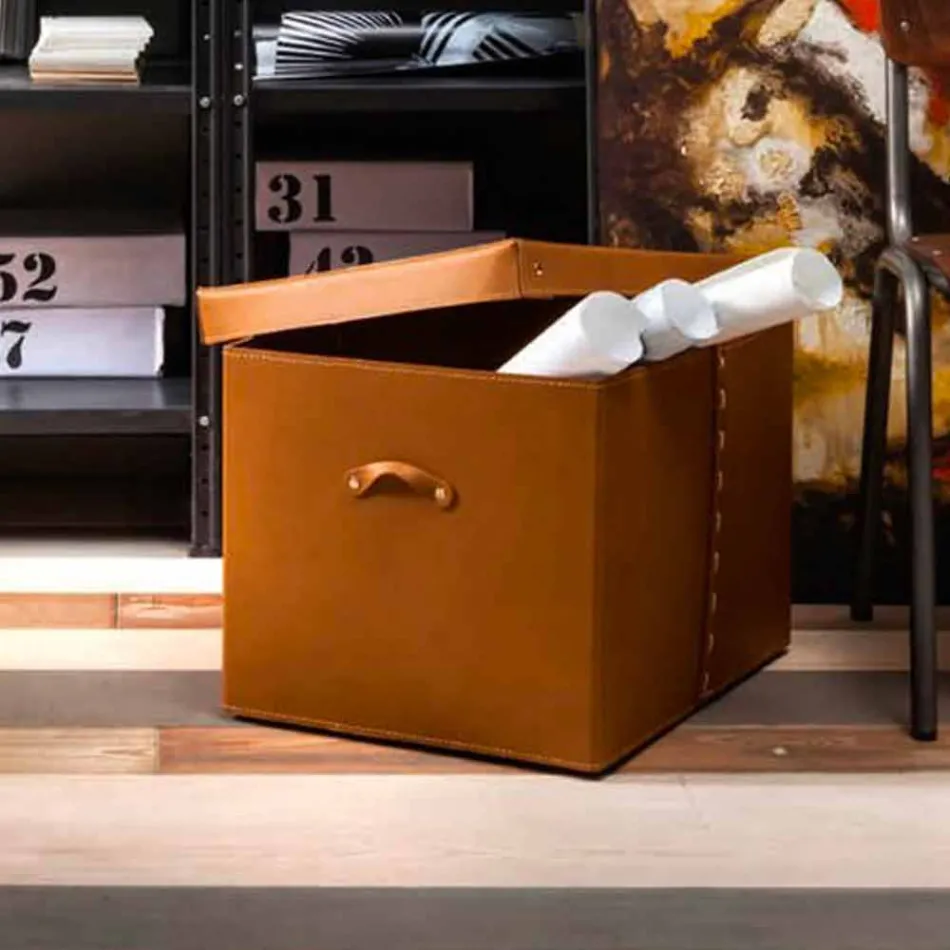 Modern Storage Box in Regenerated Leather Made in Italy - Gabry Viadurini