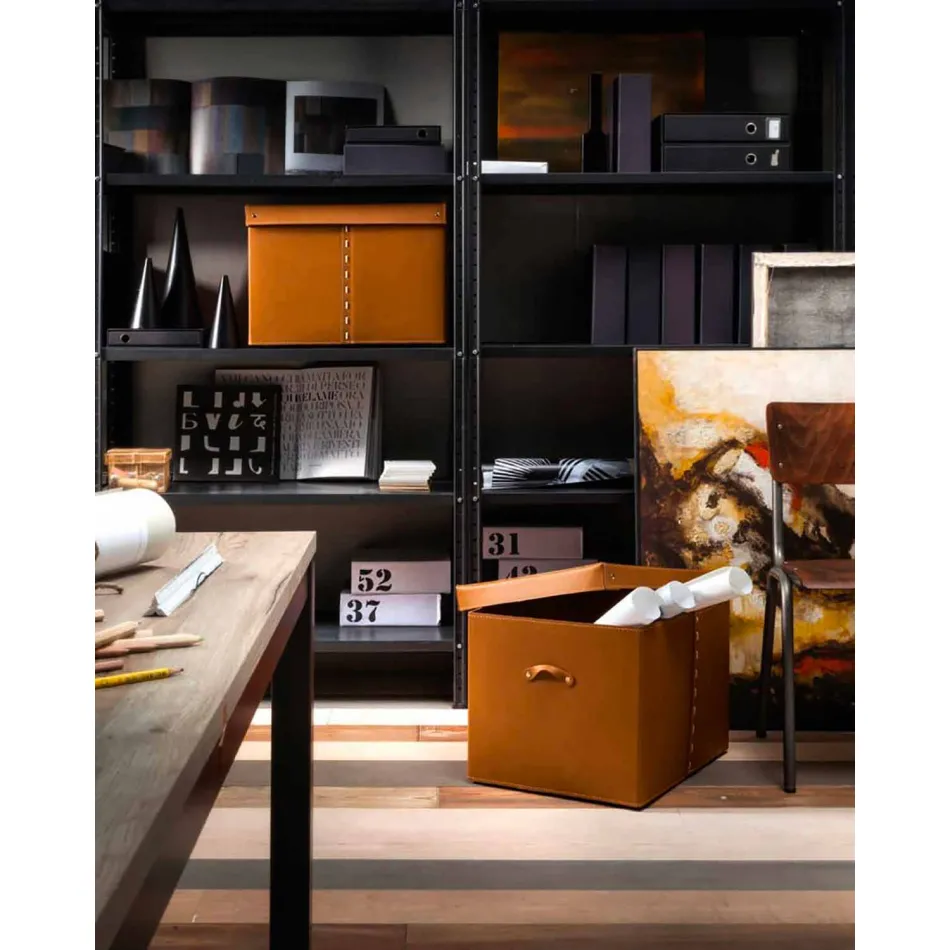 Modern Storage Box in Regenerated Leather Made in Italy - Gabry Viadurini
