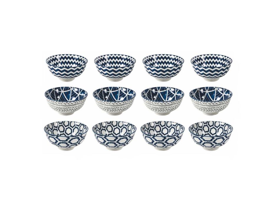 Glazed Stoneware Bowls Design Double Interior Exterior Decoration 12 Pcs - Mahori Viadurini