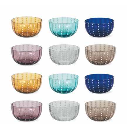 Colored Glass Bowls White Details Surface 12 Pieces - Persia Viadurini
