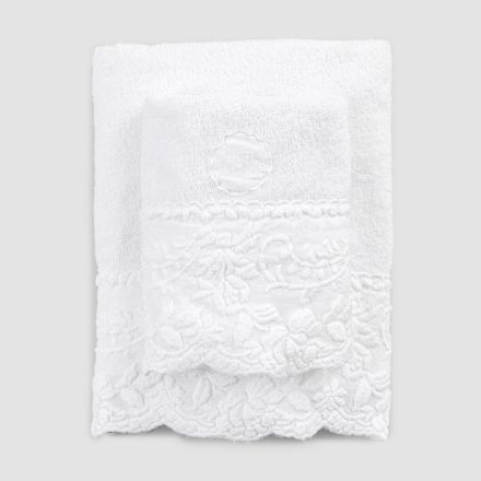 Pair of face and guest towels in sponge with petal embroidery - Gianciotto Viadurini