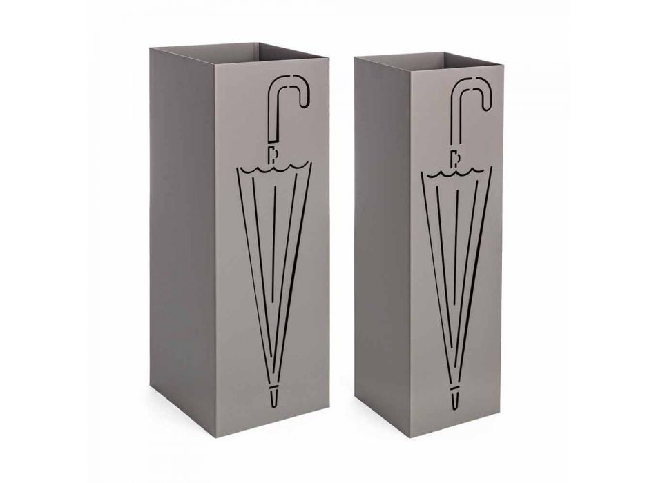 Pair of Umbrella Stand in White or Taupe Homemotion Steel - Brello Viadurini