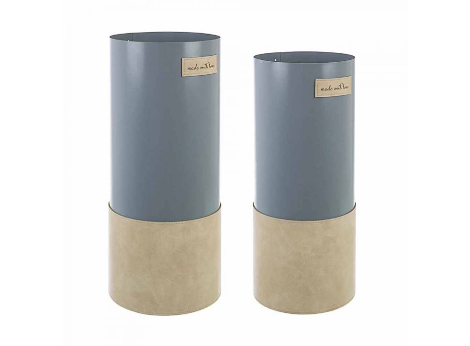 Pair of Modern Umbrella Stand in Steel and Leatherette Homemotion - Umbro Viadurini
