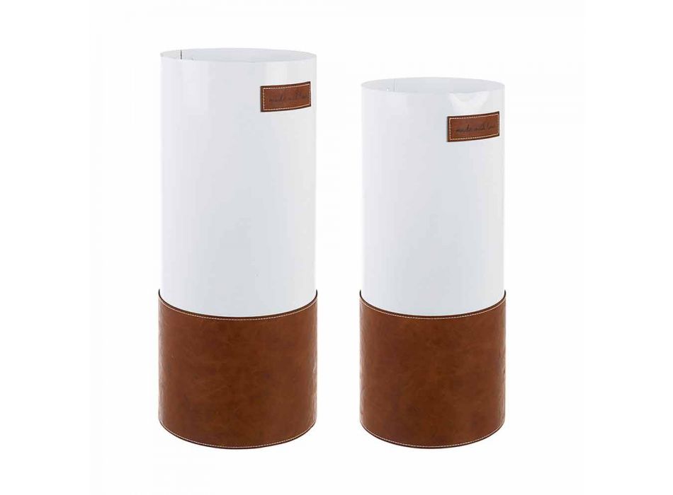 Pair of Modern Umbrella Stand in Steel and Leatherette Homemotion - Umbro Viadurini