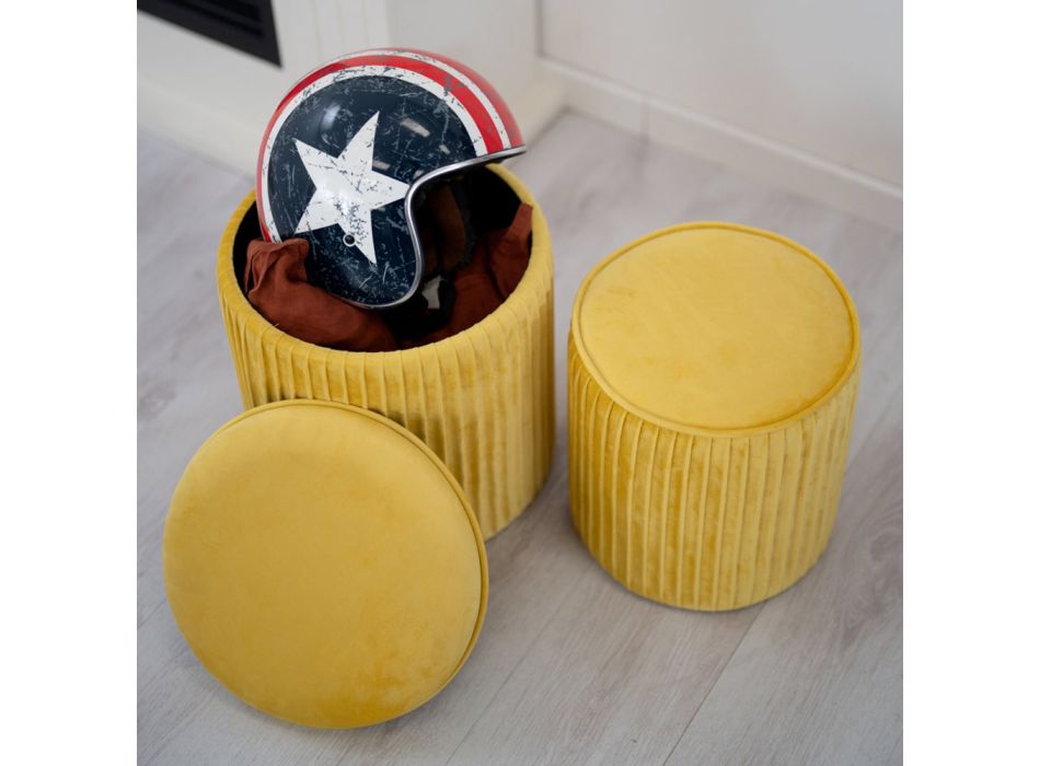 Pair of Living Room Poufs with Colored Velvet Container - Tokyo Viadurini