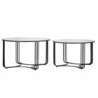Pair of Modern Round Low Coffee Tables in Iron and Glass - Mirna Viadurini