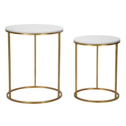 Pair of Round Golden Coffee Tables in Resin and Iron - Camilla Viadurini