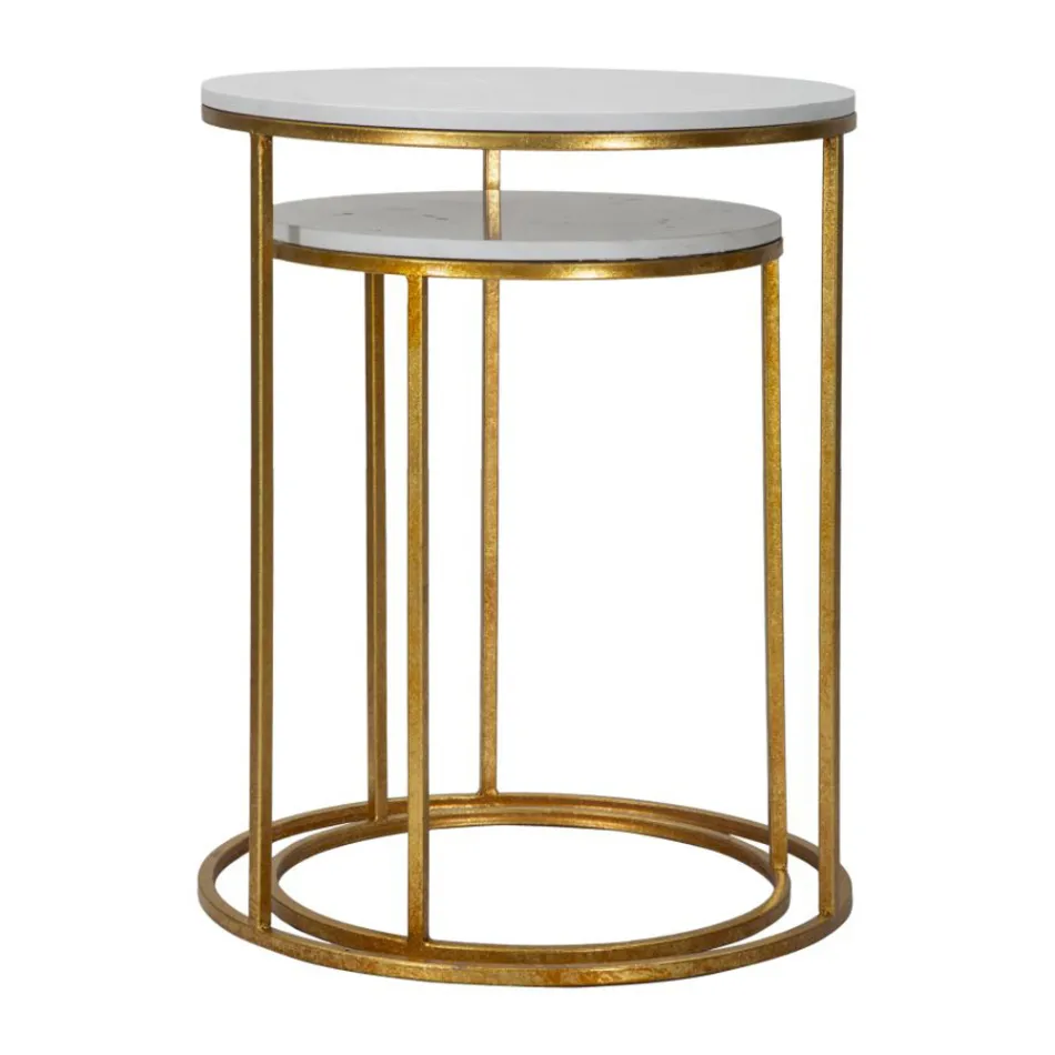 Pair of Round Coffee Tables in Resin and Golden Iron - Camilla Viadurini