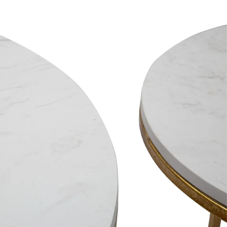 Pair of Round Coffee Tables in Resin and Golden Iron - Camilla Viadurini