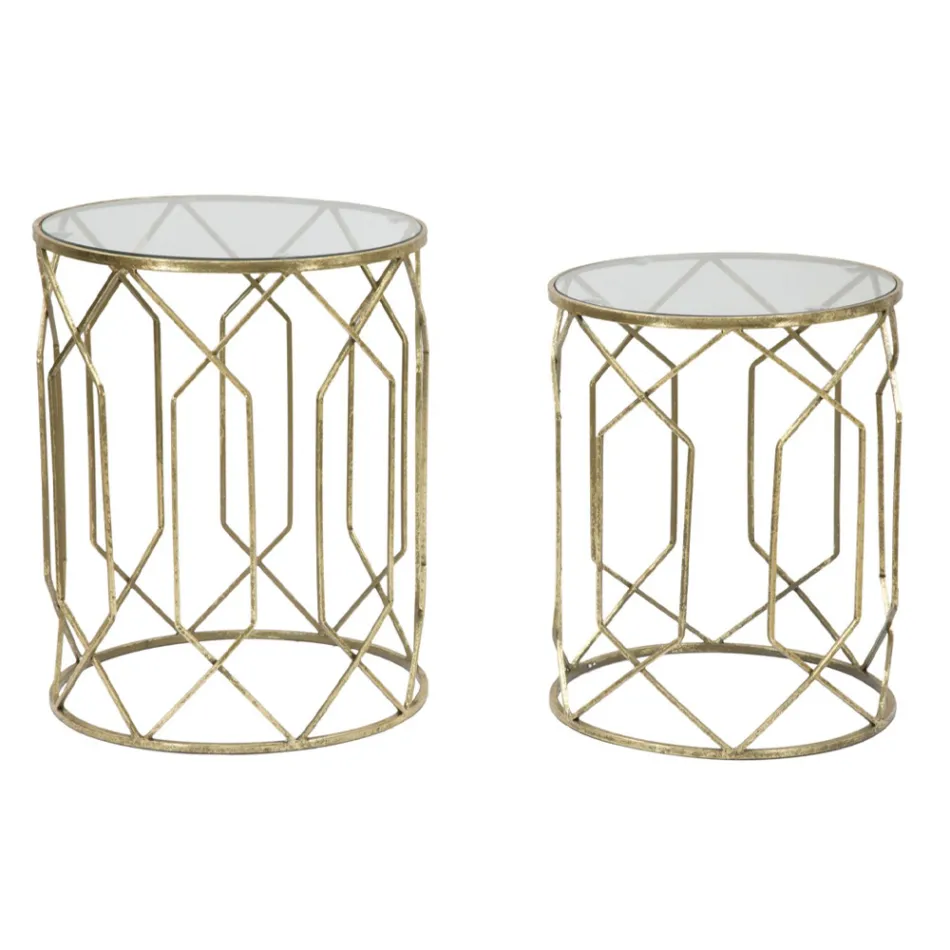 Pair of Iron Coffee Tables with Round Glass Top - Etro Viadurini