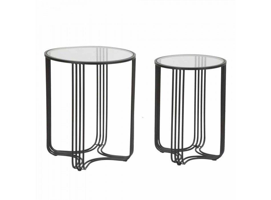 Pair of Round Coffee Tables in Iron and Glass Modern Design - Ezra Viadurini