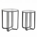 Pair of Round Coffee Tables in Glass and Iron Modern Design - Ezra
