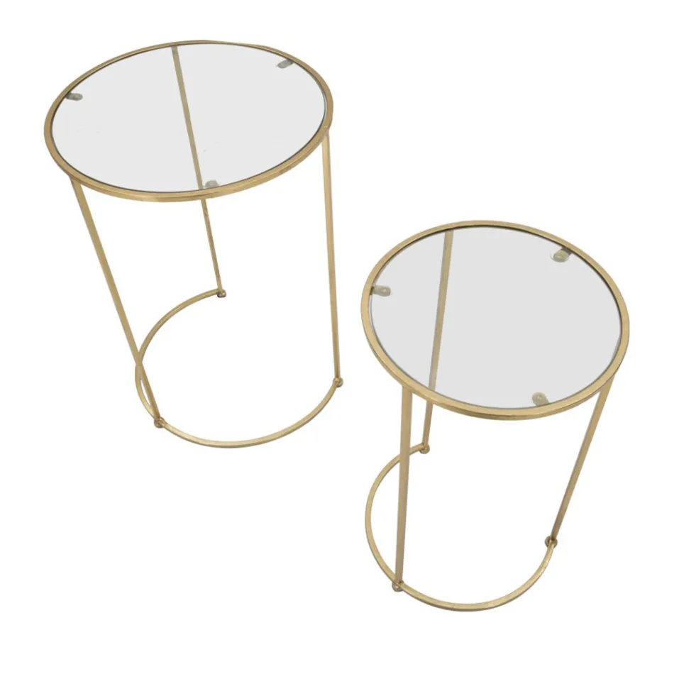 Pair of Round Coffee Tables in Glass and Golden Iron - Avola Viadurini