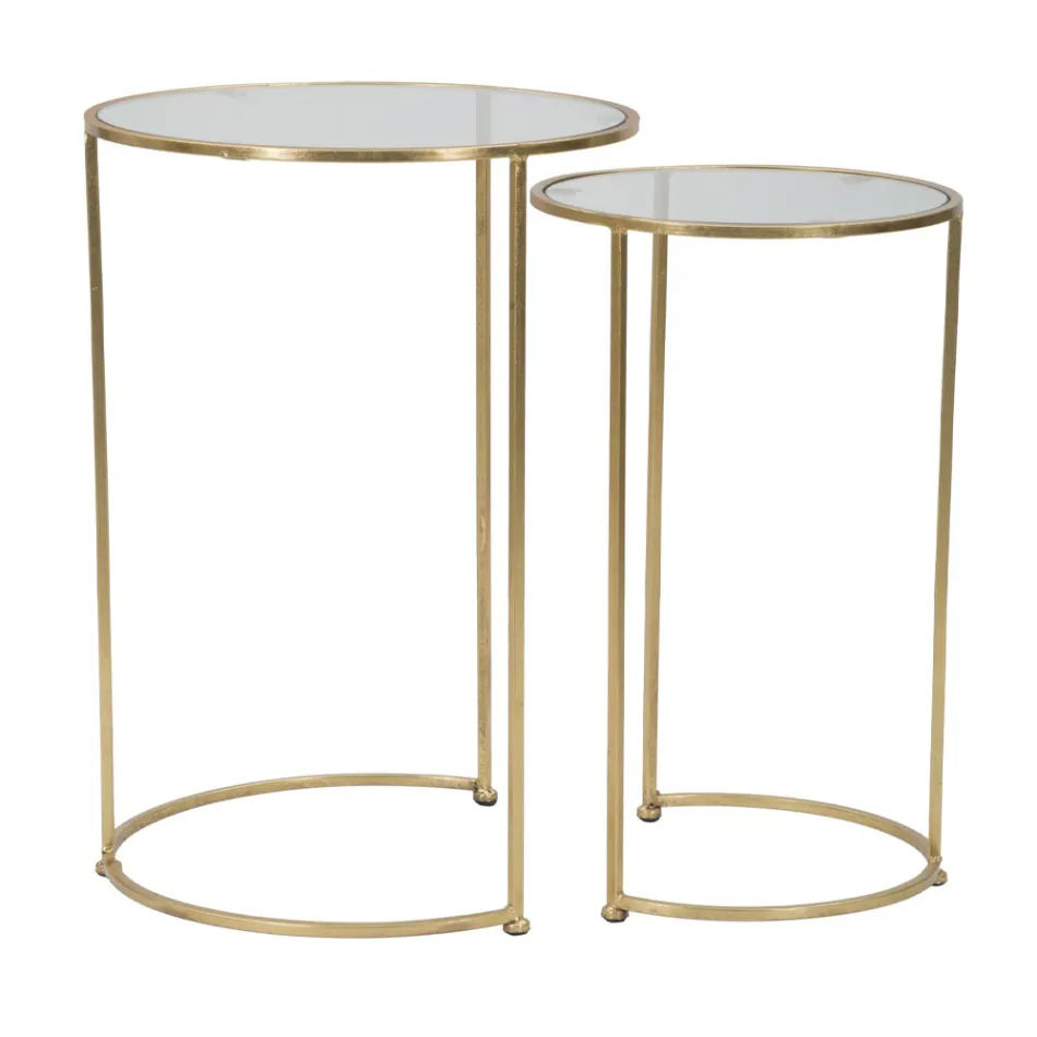 Pair of Round Coffee Tables in Glass and Golden Iron - Avola Viadurini