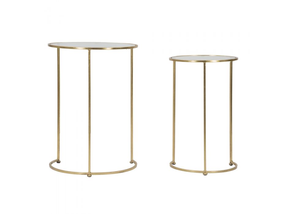 Pair of Round Coffee Tables in Glass and Golden Iron - Avola Viadurini