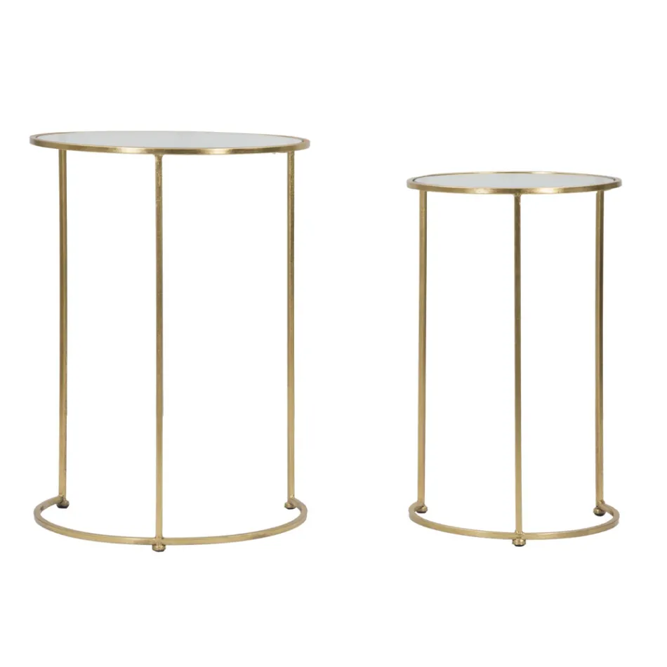 Pair of Round Coffee Tables in Glass and Golden Iron - Avola Viadurini