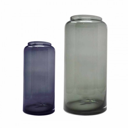 Pair of Decorative Vases in Blue and Smoked Colored Glass, Modern Design - Adriano Viadurini