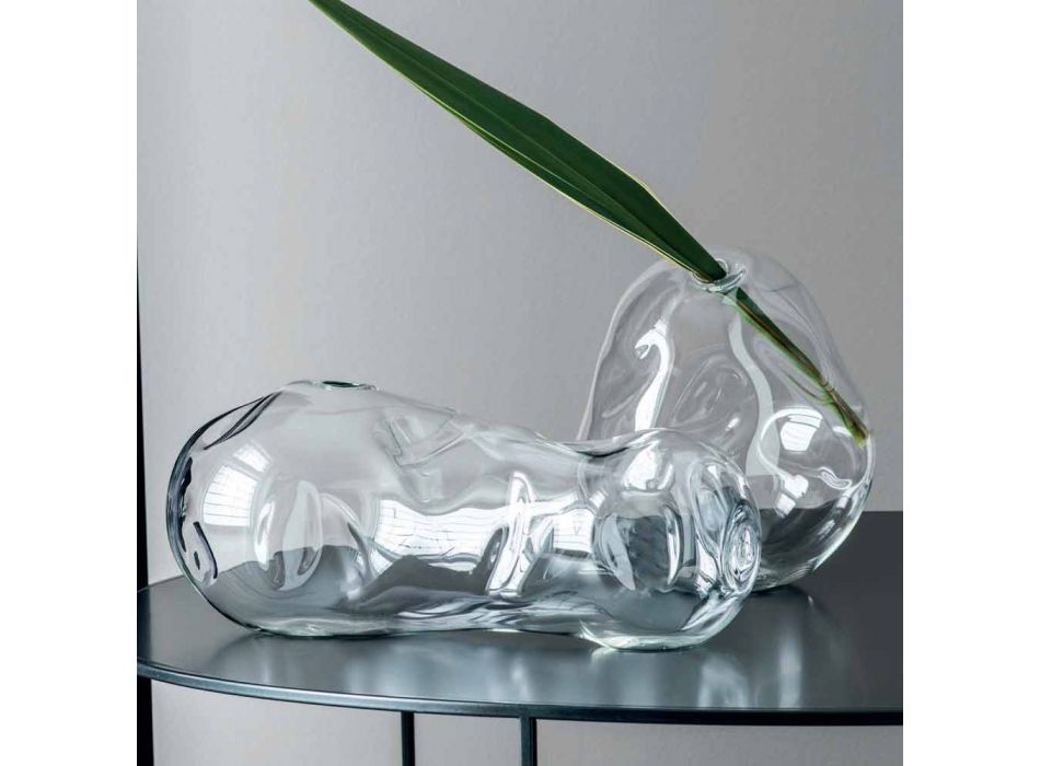 Pair of Transparent Blown Glass Decorative Vases, Made in Italy - Pedro Viadurini