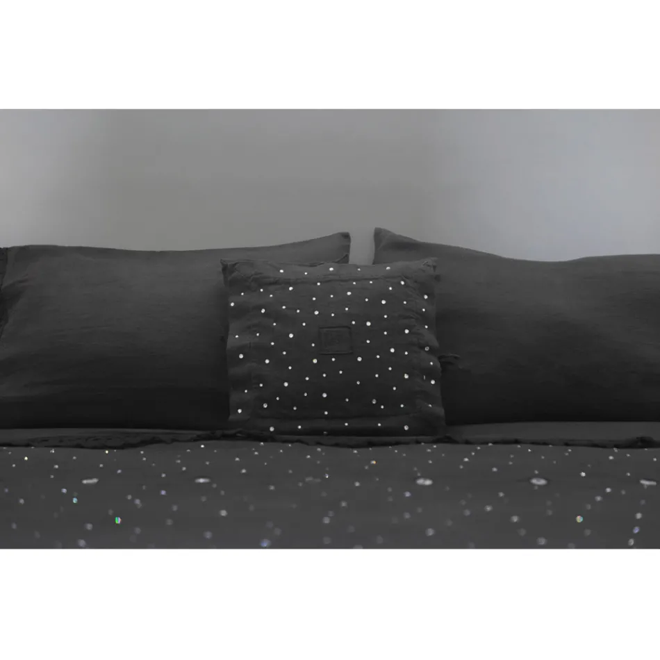 Black Linen Duvet Cover with Crystals for Luxury Double Bed - Damante Viadurini