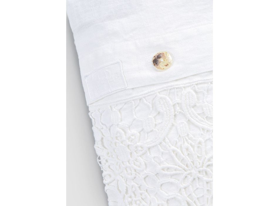 Double Duvet Cover in Linen with Lace Drops Storage Bag - Amadeus Viadurini