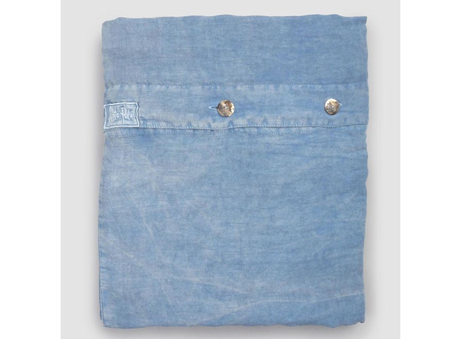 Light Blue Light Linen Double Duvet Cover with Buttons and Flap - Ljuba Viadurini