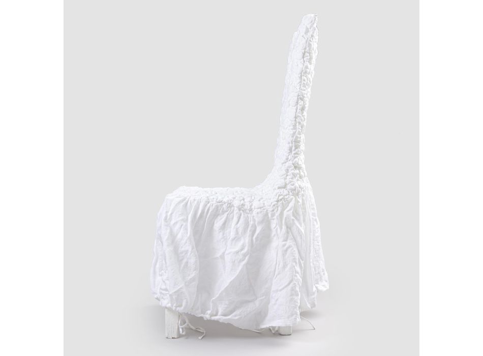 Chair Cover with Elegant Backrest for Living Room in Embroidered Linen - Panteo