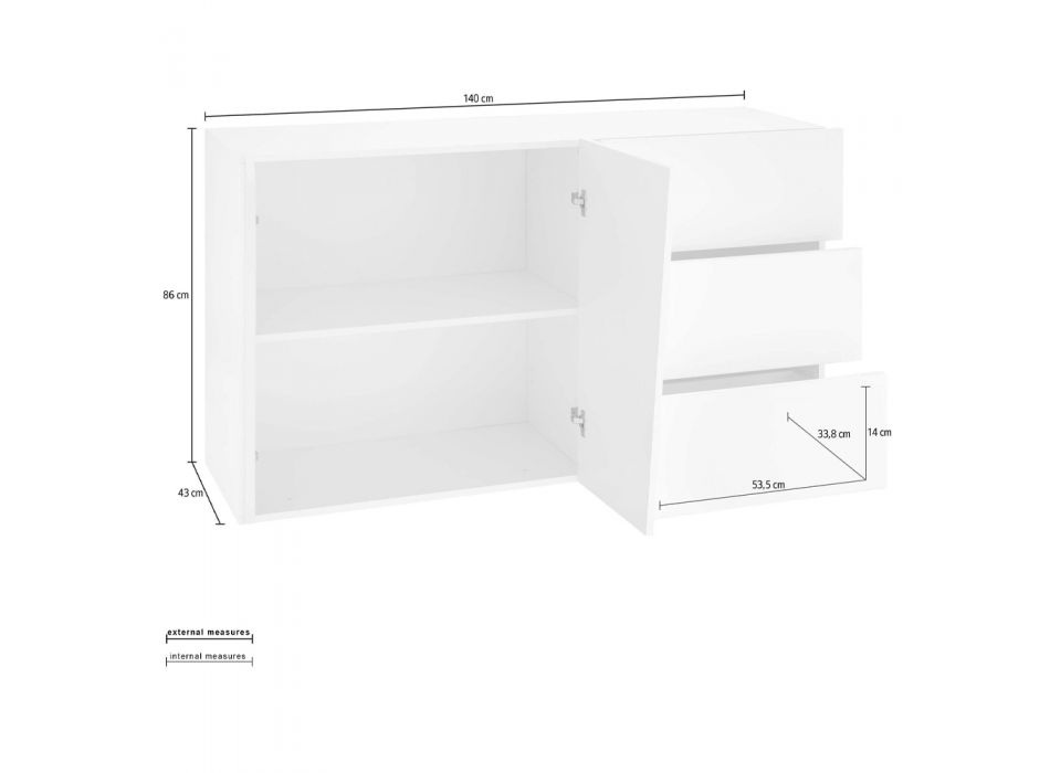 Sideboard with 2 Doors and 3 Drawers in Glossy White Wood or Slate - Joris Viadurini