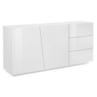 Sideboard with 2 Doors and 3 Drawers in Glossy White Wood or Slate - Joris Viadurini