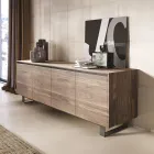 High Wooden Sideboard with Metal Base Made in Italy - Berta Viadurini
