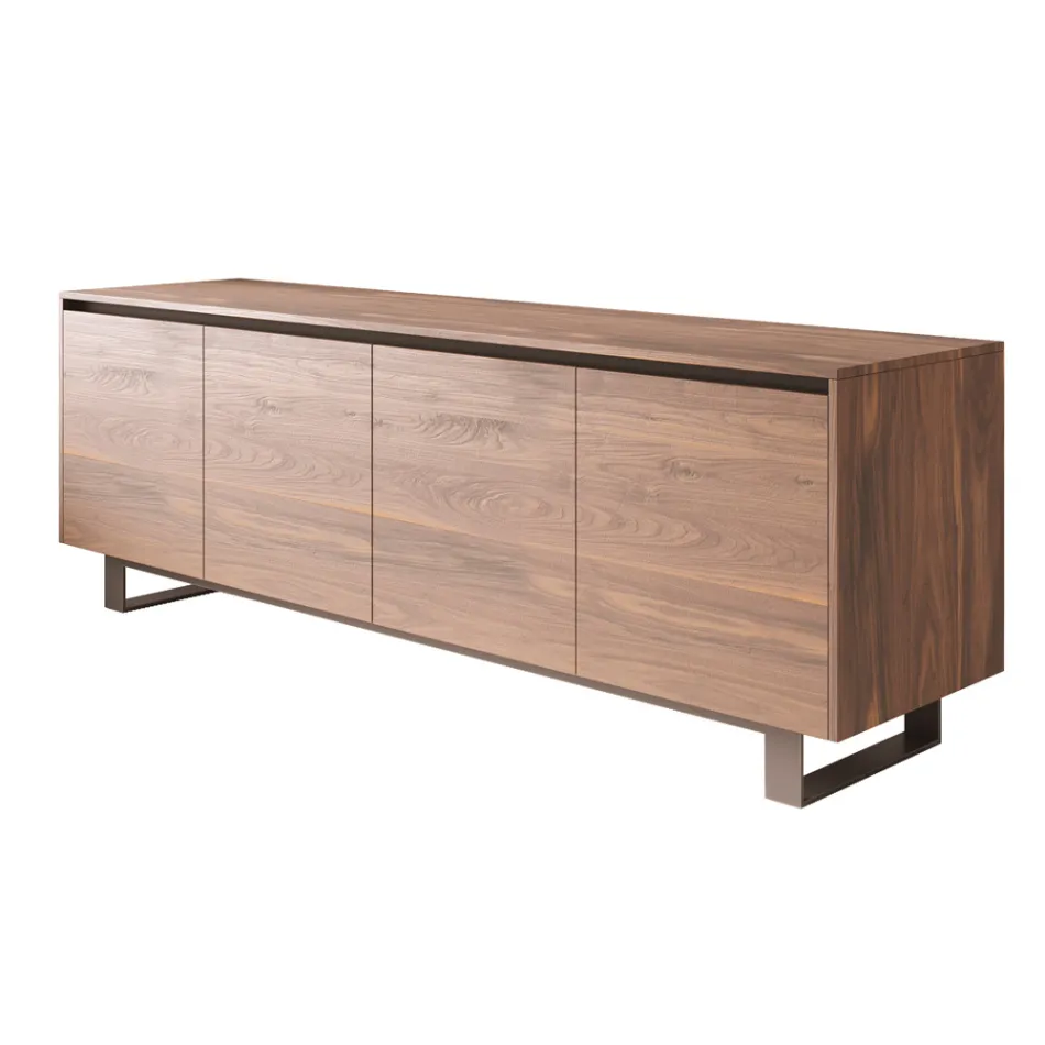 High Wooden Sideboard with Metal Base Made in Italy - Berta Viadurini