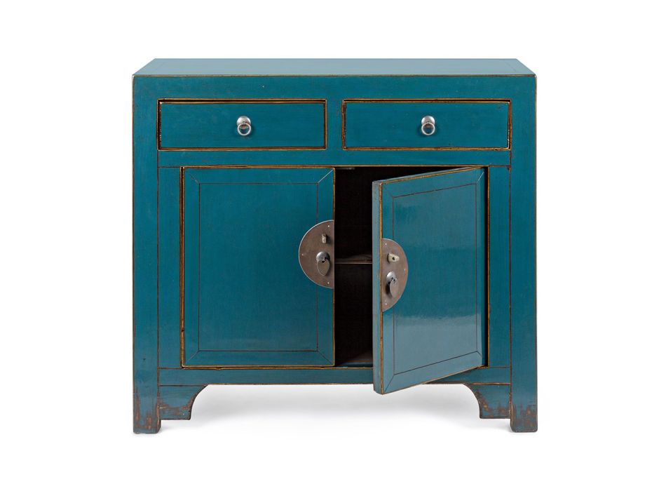 Low Sideboard 2 Doors and 2 Drawers in Blue Elm Wood Homemotion - Konan Viadurini