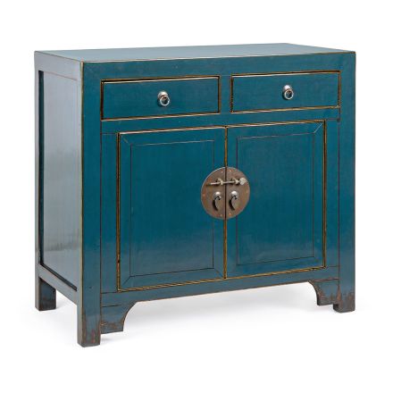 Low Sideboard 2 Doors and 2 Drawers in Blue Elm Wood Homemotion - Konan Viadurini