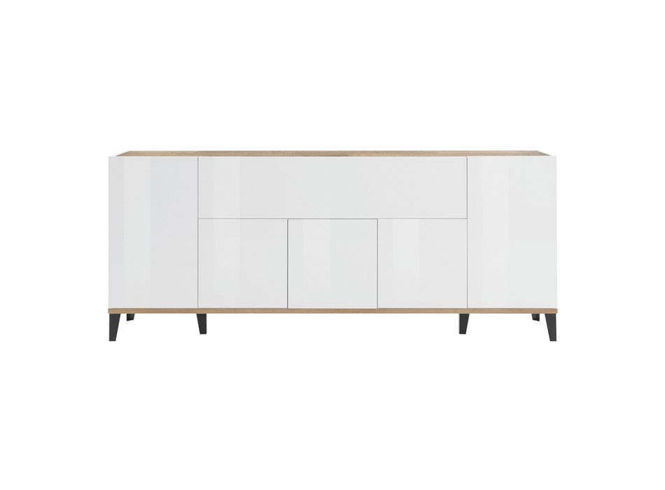 Low Sideboard with 5 Doors and Central Compartment Made in Italy - Louisiana Viadurini