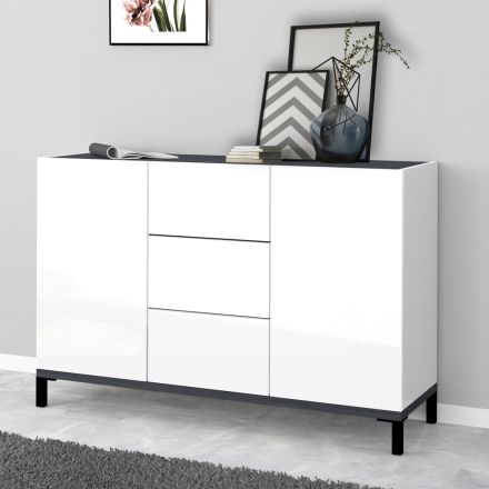 Low Sideboard in Melamine Wood with 3 Drawers Made in Italy - Mirena Viadurini