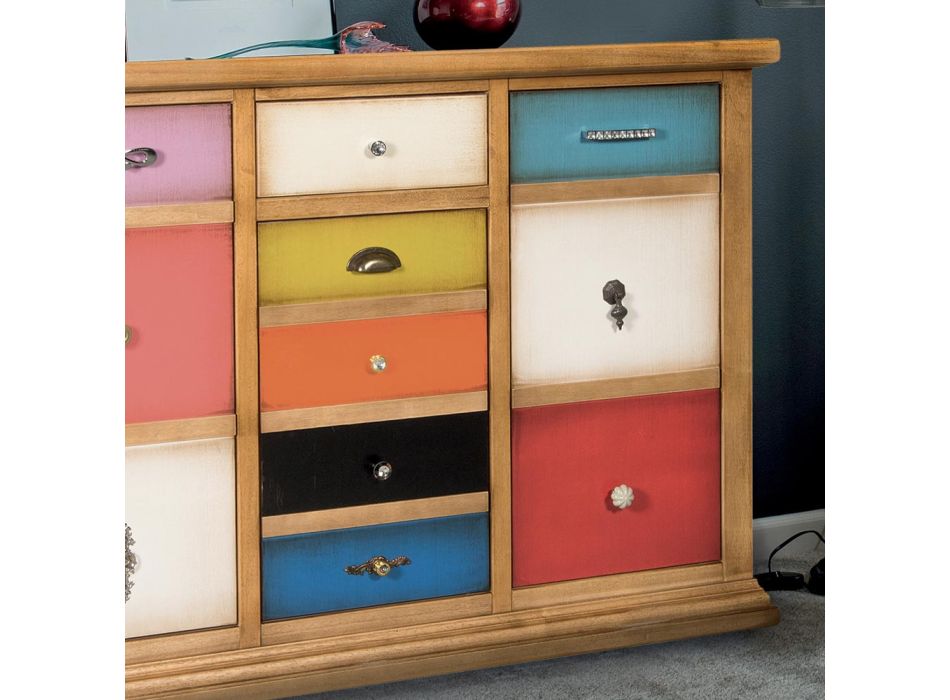 Sideboard with All Colored Drawers and Different Handles Made in Italy - Shiva Viadurini