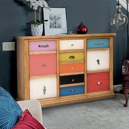 Sideboard with All Colored Drawers and Different Handles Made in Italy - Shiva Viadurini