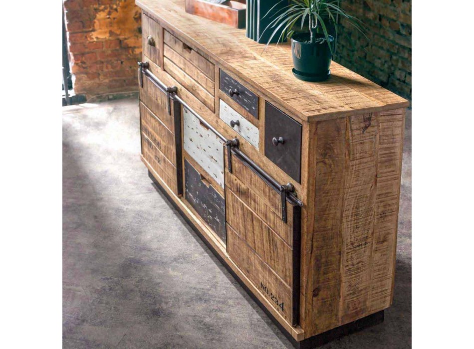 Sideboard with Structure in Mango Wood and Steel in Industrial Style - Vidia Viadurini