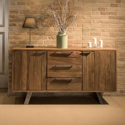 Sideboard with 2 Doors and 3 Drawers in Recycled Tropical Wood - Slide Viadurini