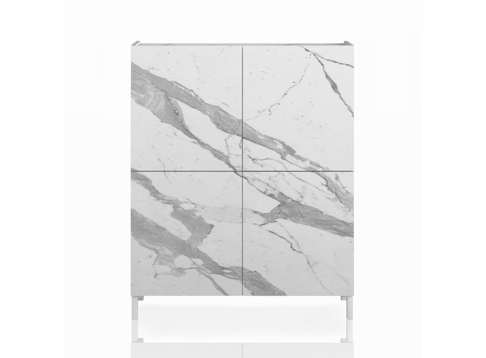 Living Room Sideboard Covered in Melamine Marble Finish Made in Italy - Zinc Viadurini