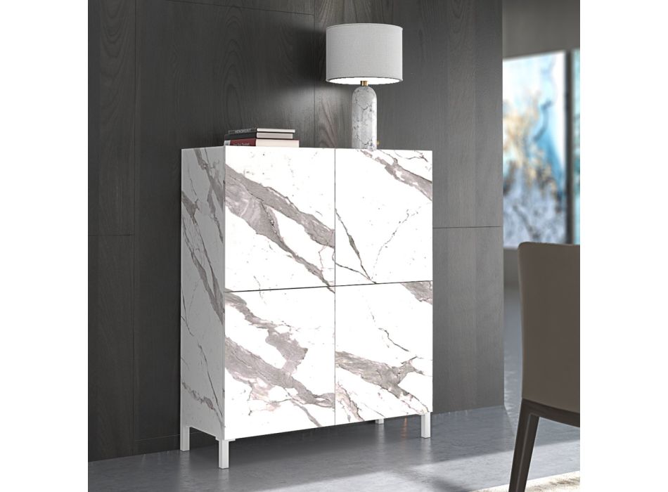 Living Room Sideboard Covered in Melamine Marble Finish Made in Italy - Zinc Viadurini