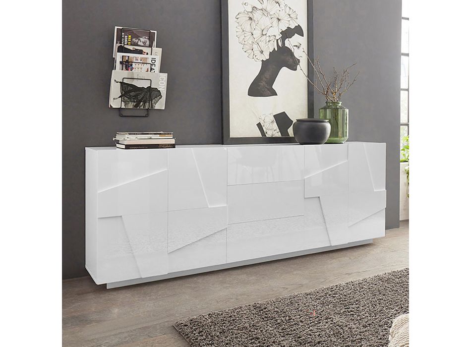 Living Room Sideboard with 4 Doors and 3 Drawers Made in Italy - Naditza Viadurini