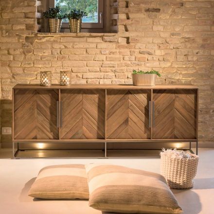 Living Room Sideboard in Recycled Tropical Wood and Metal Feet - Slide Viadurini