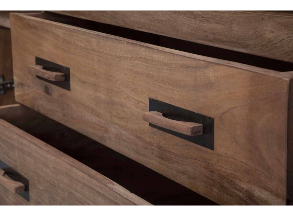 Design Sideboard in Acacia Wood and Iron with 2 Doors and 2 Drawers - Dalya Viadurini